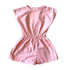 VINTAGE 90s Jumper Romper Shorts Overalls Sleeveless Pink Hearts One Piece